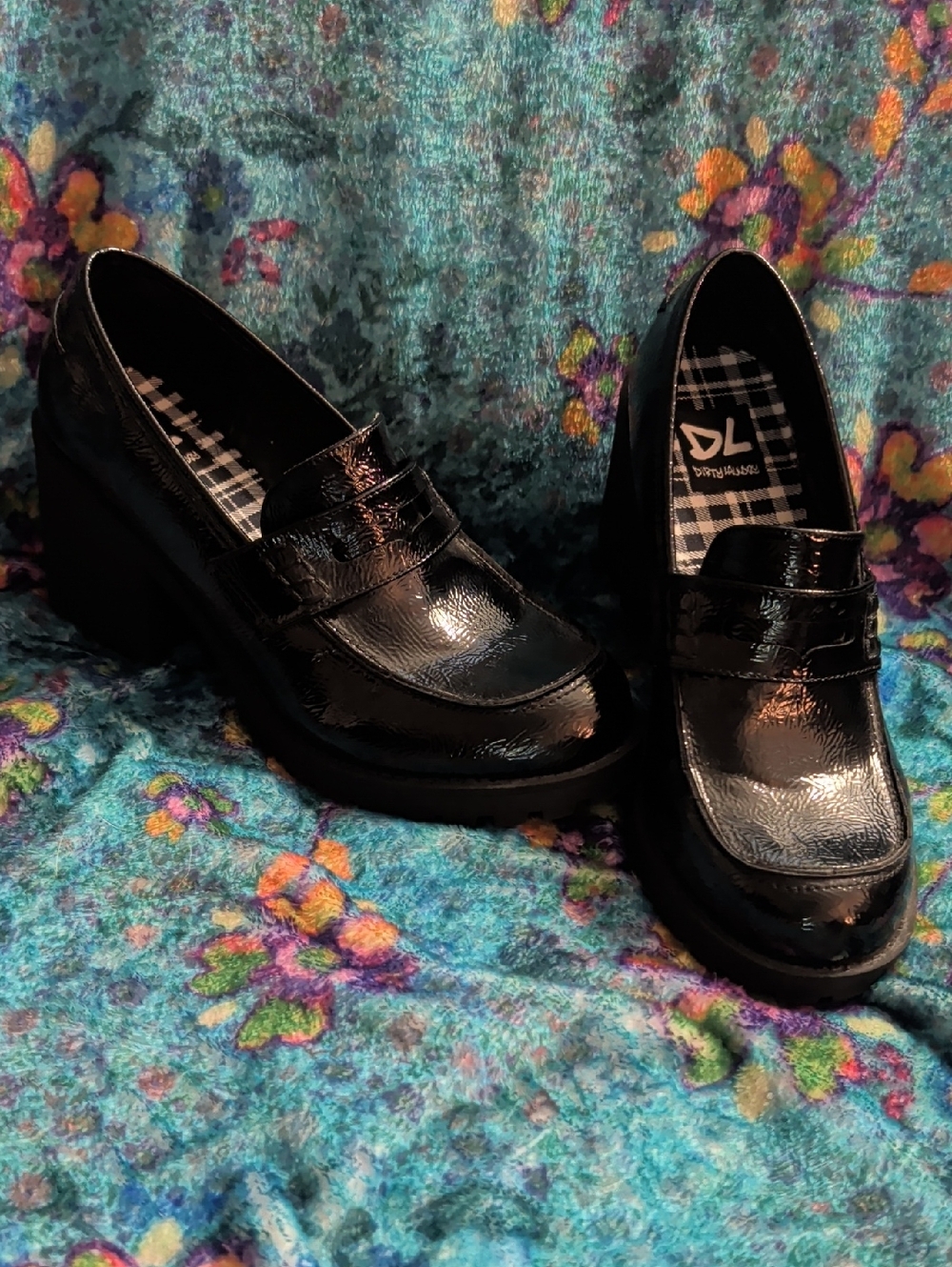 Dirty Laundry Black Patent Loafers with Chunky Heel - Women 8